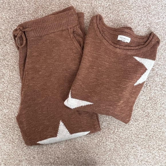 Promesa Pant and Top Set with Stars Brown Mocha Color Wide Leg Size Large - Picture 2 of 16